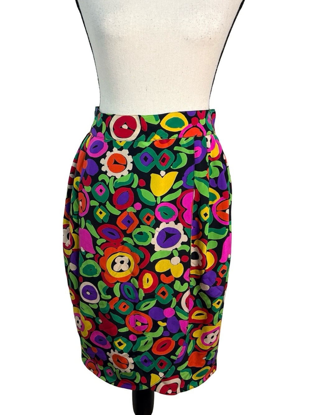 Vintage Genny 100% Silk Floral Abstract Print Pencil Skirt Size 6